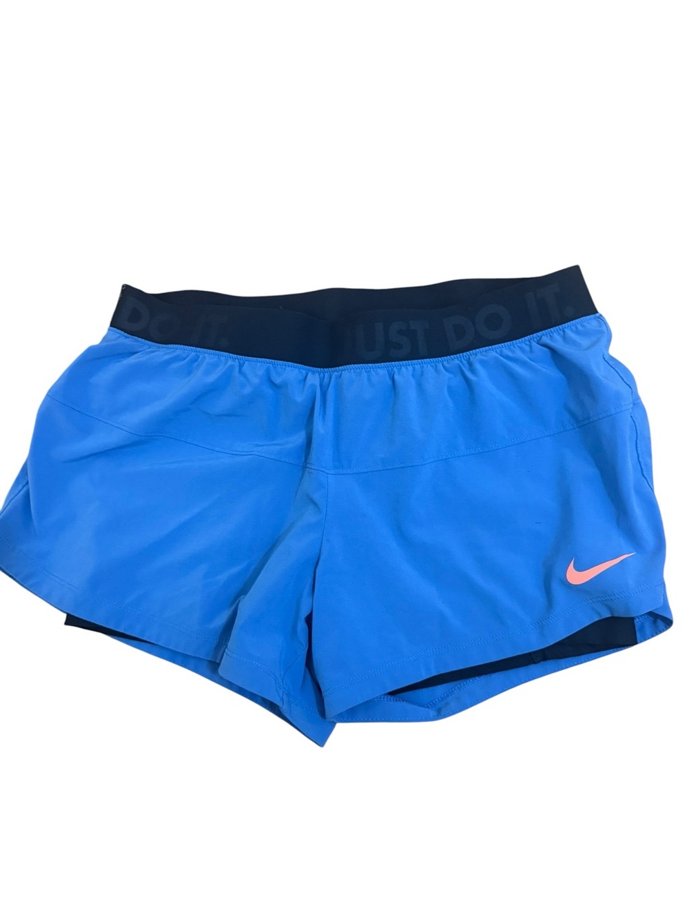Nike Women's Electric Blue Running Shorts with Coral Swoosh